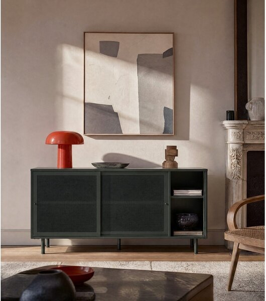 Ciemnozielona metalowa niska komoda z drzwiami przesuwnymi 160x75 cm Veep – Unique Furniture