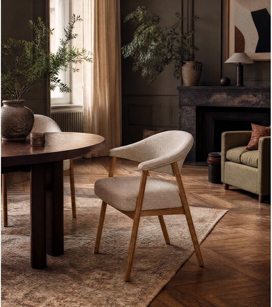 Kremowe fotele jadalniane zestaw z podłokietnikami 2 szt. z litego drewna dębowego Elk – Unique Furniture