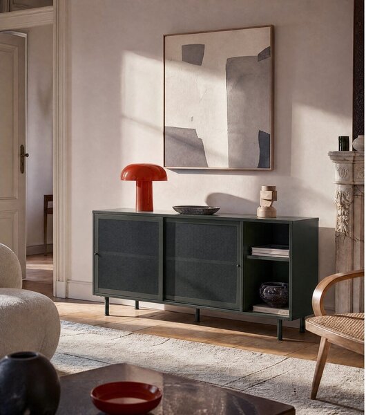 Ciemnozielona metalowa niska komoda z drzwiami przesuwnymi 160x75 cm Veep – Unique Furniture