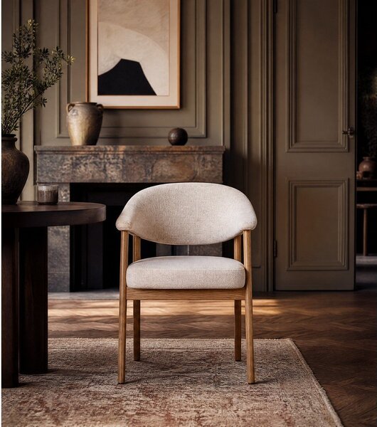 Kremowe fotele jadalniane zestaw z podłokietnikami 2 szt. z litego drewna dębowego Elk – Unique Furniture