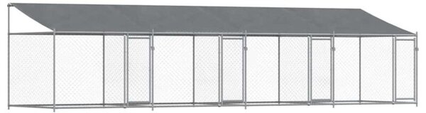 Klatka dla psa, z dachem i drzwiami, szara, 8x2x2 m, stal