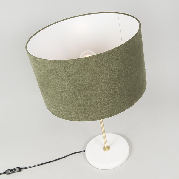 Lampa stołowa mosiądz z zielonym abażurem 35 cm - Kaso
