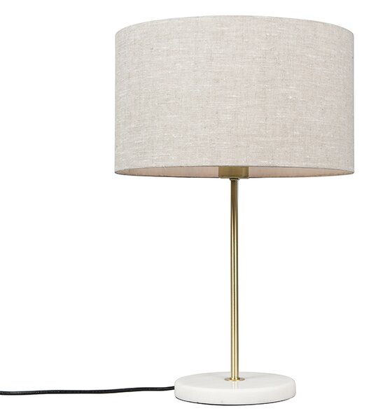 Lampa stołowa mosiądz klosz jasnoszary 35cm - Kaso Oswietlenie wewnetrzne