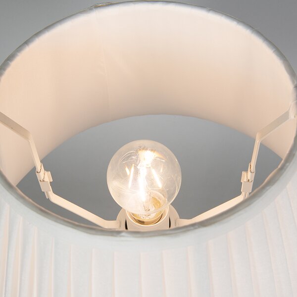 Retro lampa stołowa mosiądz z abażurem plisowanym krem 35 cm - Kaso