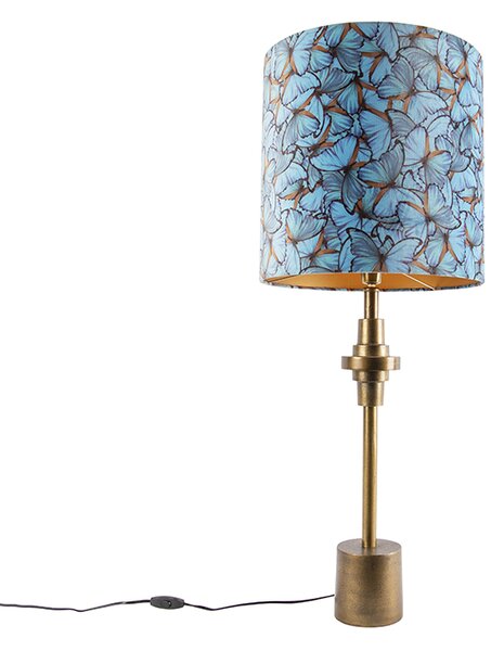 Lampa stołowa art deco brąz klosz welurowy motyle 40cm - Diverso Oswietlenie wewnetrzne