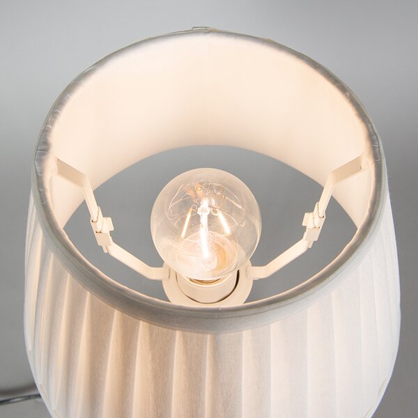 Klasyczna lampa stołowa mosiężna z kloszem plisowanym białym 25 cm - Kaso