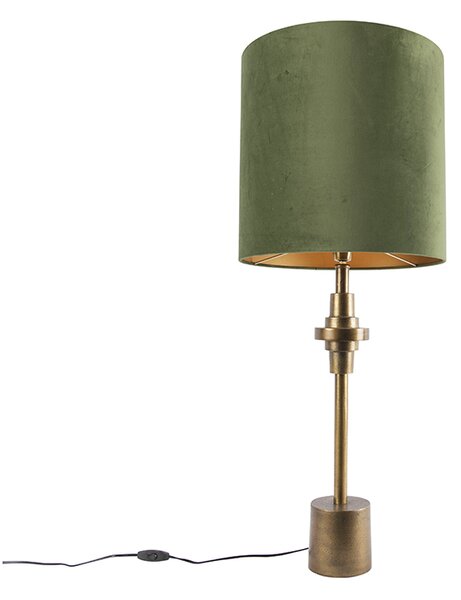 Lampa stołowa art deco brąz klosz welurowy zielony 40cm - Diverso Oswietlenie wewnetrzne