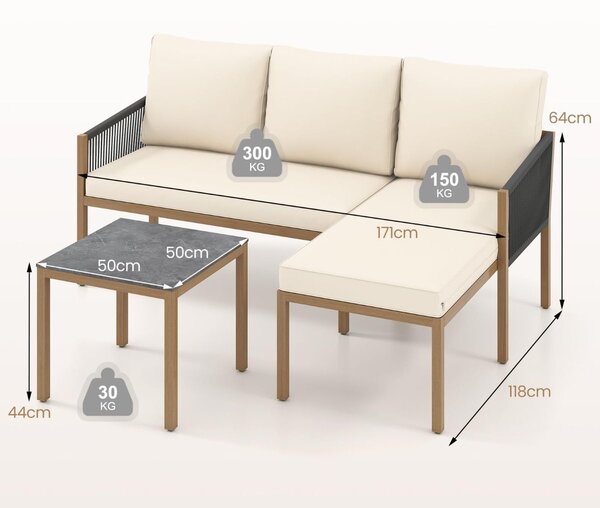 Zestaw mebli ogrodowych - sofa, leżak i stolik kawowy