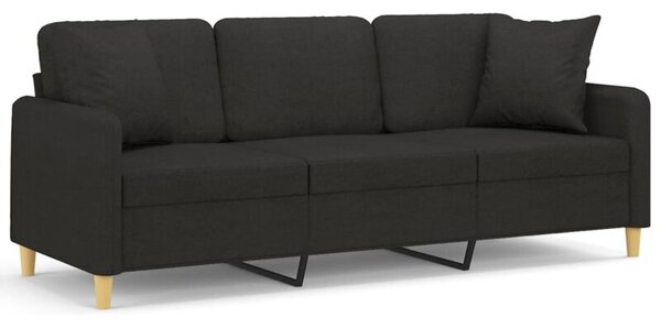 Sofa 3-osobowa z poduszkami, czarna, 180 cm, tkanina
