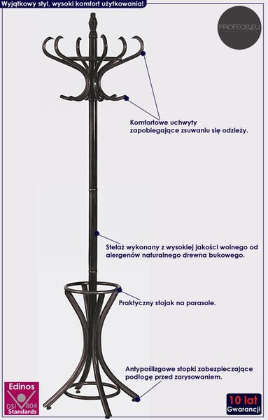 Drewniany wieszak stojący Geran 7X - wenge