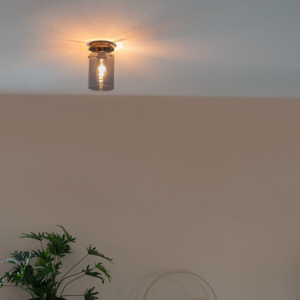 Designerska lampa sufitowa czarna z dymionym szkłem - Dome