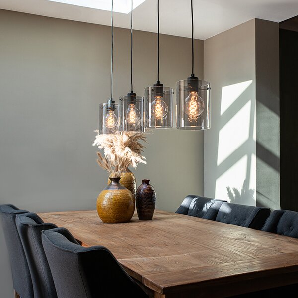 Designerska lampa wisząca czarna z dymionym szkłem 4 światła - Dome