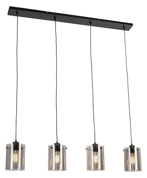 Designerska lampa wisząca czarna z dymionym szkłem 4 światła - Dome