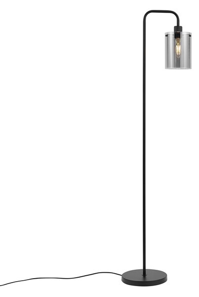 Designerska lampa podłogowa czarna z przydymionym szkłem - Domo
