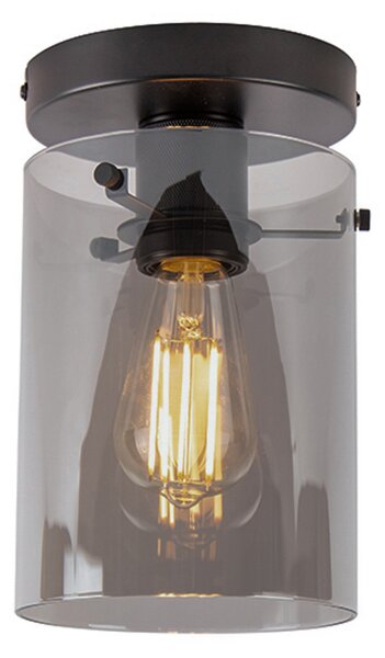 Designerska lampa sufitowa czarna z dymionym szkłem - Dome