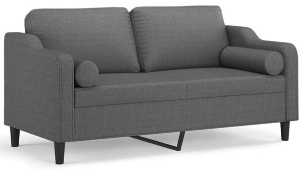 Sofa 2-osobowa z poduszkami, ciemnoszara, 140 cm, tkanina