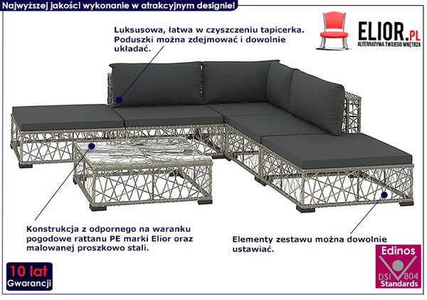 6-częściowy szary komplet wypoczynkowy na taras M3-P99