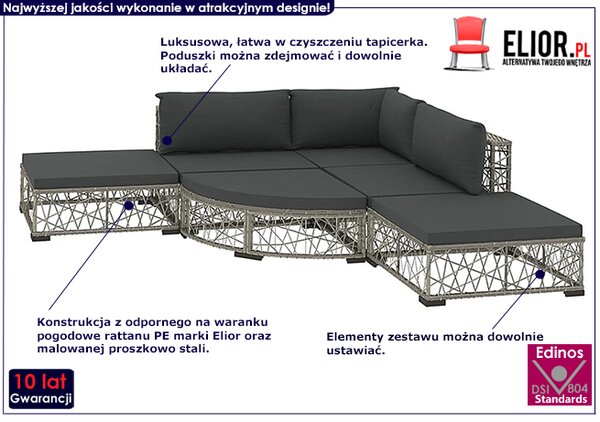 6-częściowy komplet wypoczynkowy na taras szaryF5-G85