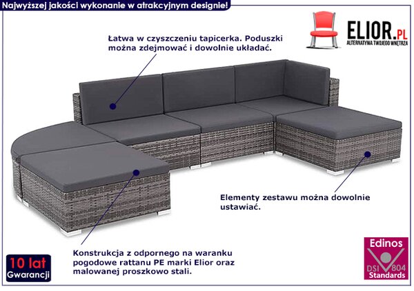 6-częściowy zestaw ogrodowy z zaokrąglonym stołkiem szary D0-P46