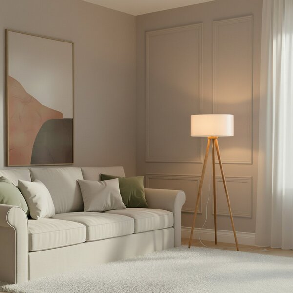 Lampa Podłogowa Lindby, Charlia, biały, salon, tkanina | tekstylia, skandynawski