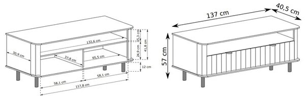 Szary ryflowany stolik pod tv glina K2-C38