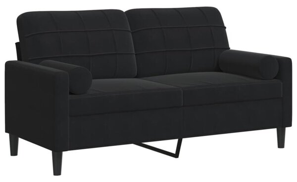 Sofa 2-osobowa z poduszkami, czarna, 140 cm, aksamit