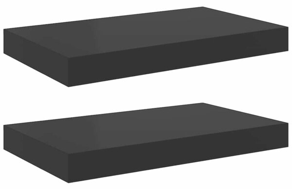 Półki ścienne, 2 szt., czarne, wysoki połysk, 40x23x3,8 cm, mdf
