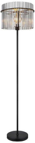 Lampa podłogowa Globo GORLEY 15698S czarny mat, szkło przydymione, E27, wys. 152 cm, włącznik nożny
