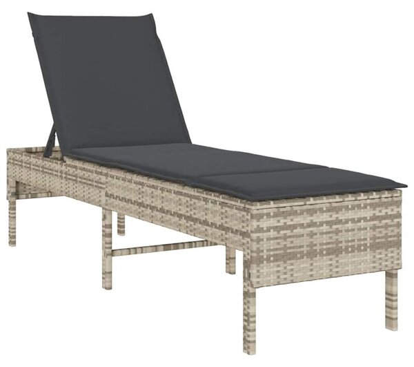 Leżak z poduszką jasnoszary 55x200x44cm polirattan