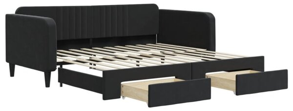 Sofa rozsuwana z szufladami, czarna, 100x200 cm, aksamit