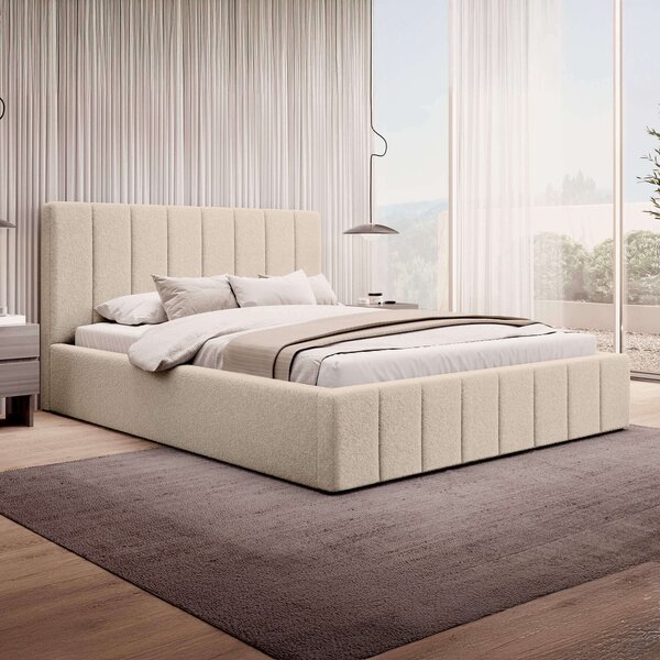 MebleMWM Łóżko tapicerowane SF1069 | 160x200 | Boucle | Beż