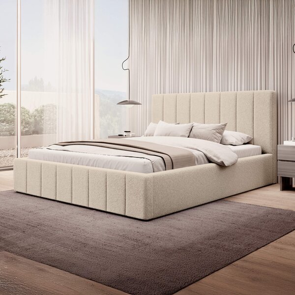 MebleMWM Łóżko tapicerowane SF1069 | 160x200 | Boucle | Beż