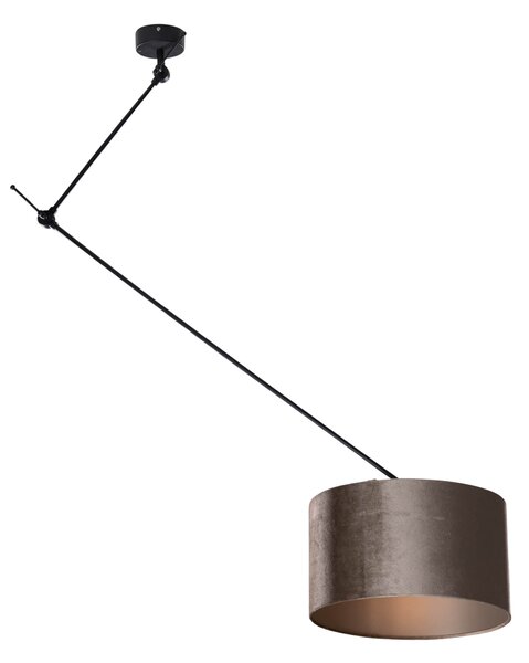 Lampa wisząca Czarna z aksamitnym kloszem Taupe 35 cm - Blitz