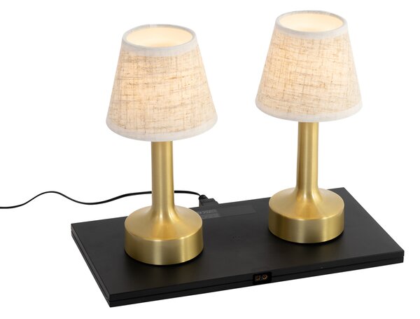 Zestaw 2 lamp stołowych złotych z beżowym RGBW do ładowania - Elise