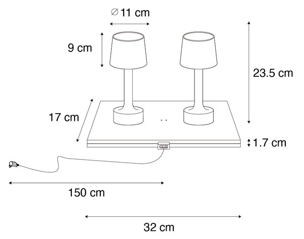Zestaw 2 lamp stołowych złotych z beżowym RGBW do ładowania - Elise