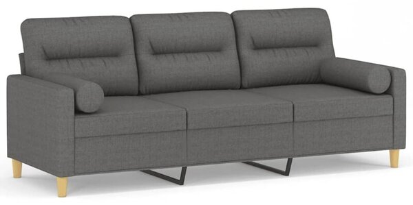Sofa 3-osobowa z poduszkami, ciemnoszara, 180 cm, tkanina