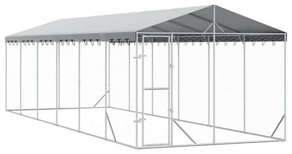 Kojec dla psa, z dachem, srebrny, 3x9x2,5 m, stal galwanizowana