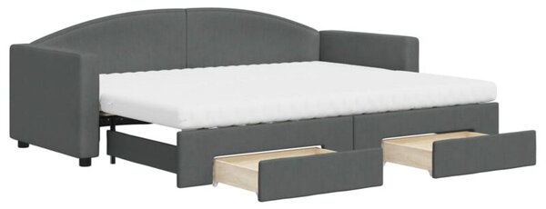 Sofa rozsuwana z szufladami, ciemnoszara, 80x200 cm, tkanina