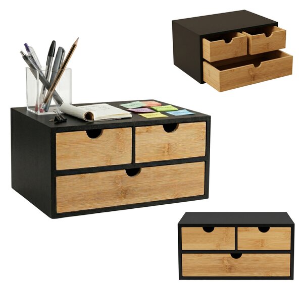 Bambusowy organizer na biurko HEGO, 16 cm, 3 szufladkowy