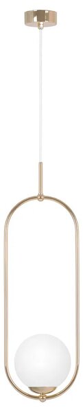 Lampa wisząca glamour na złotej obręczy z białym kloszem - A668 R3-N86