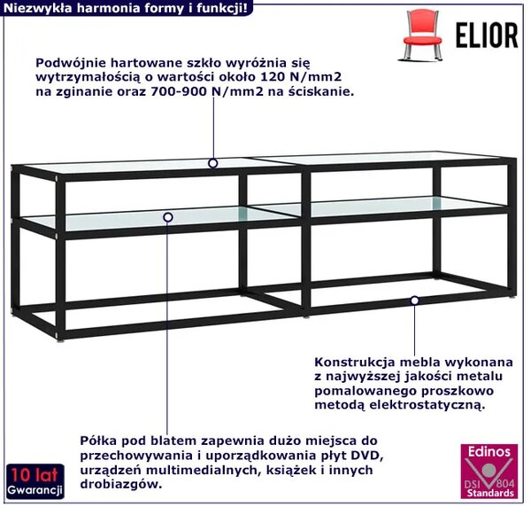 Szafka RTV ze szklanym blatem na wzór białego marmuru - Givoxo