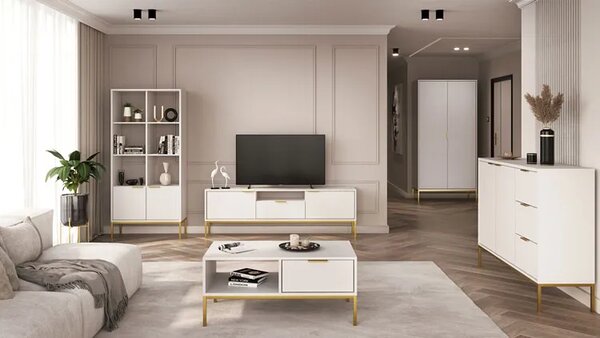 Stojąca szafka pod TV z szufladą 135 cm biały + złoty S9-K35