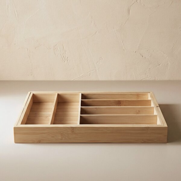 Rozkładany organizer na sztućce VARIO, 53 x 33-43 cm, bambus