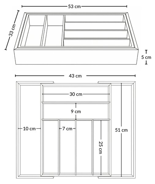 Rozkładany organizer na sztućce VARIO, 53 x 33-43 cm, bambus