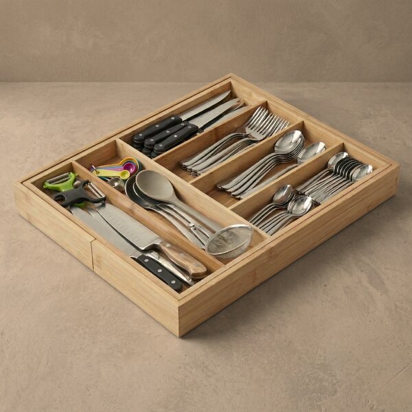 Rozkładany organizer na sztućce VARIO, 53 x 33-43 cm, bambus