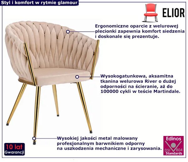 Beżowe krzesło glamour z plecionką na oparciu T9-F72
