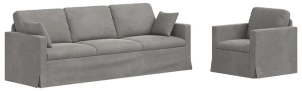 Modularna sofa aksamitna w jasnoszarym kolorze z czarnymi akcentami