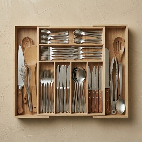 Rozkładany organizer na sztućce VARIO, 53 x 33-43 cm, bambus