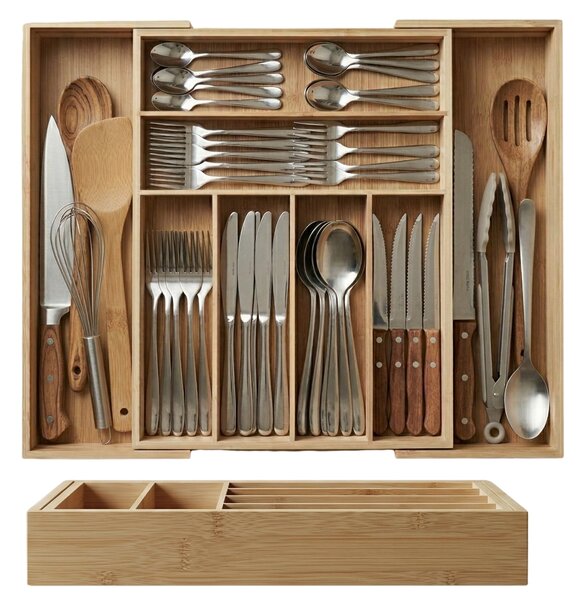 Rozkładany organizer na sztućce VARIO, 53 x 33-43 cm, bambus