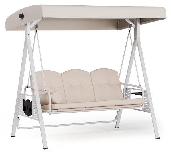 Blumfeldt GrandSway Hollywoodschaukel 3-Sitzer – Regulowane oparcie i daszek, stalowa rama odporna na warunki atmosferyczne, pojemność 240 kg, poduszki 8 cm, huśtawka ogrodowa